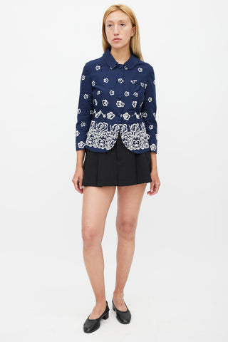 Miu Miu Navy & White Floral Embroidered Jacket