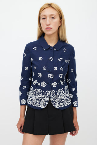 Miu Miu Navy & White Floral Embroidered Jacket
