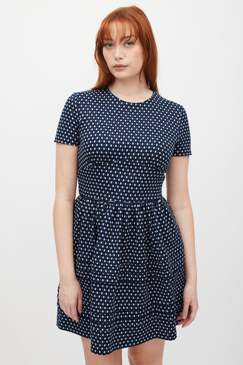 Miu Miu Navy & White Woven Polka Dot Dress