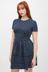 Miu Miu Navy & White Woven Polka Dot Dress
