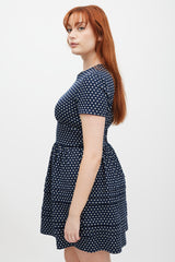 Miu Miu Navy & White Woven Polka Dot Dress
