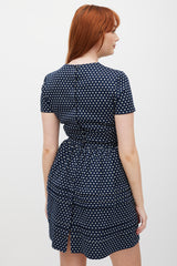 Miu Miu Navy & White Woven Polka Dot Dress
