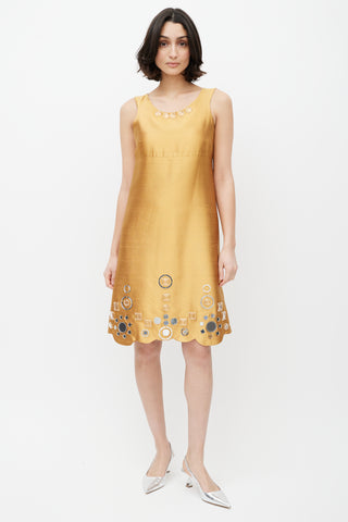 Miu Miu Orange Silk Mirrored Jewel Dress