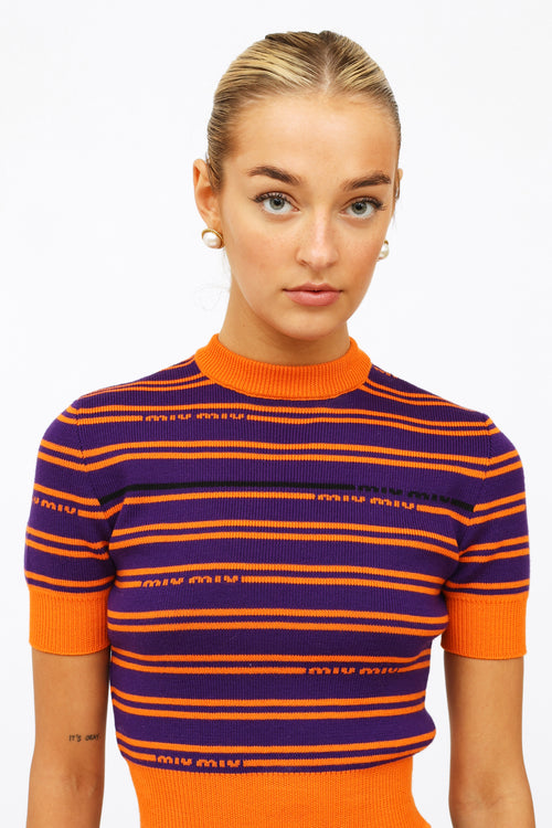 Miu Miu Orange & Purple Cropped Knit Top
