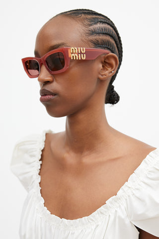 Miu Miu Pink & Gold SMU09W Geometric Cat Eye Sunglasses