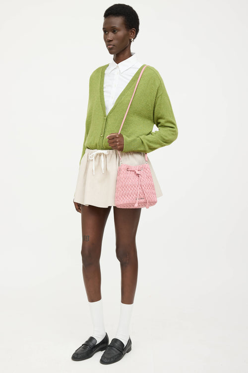 Miu Miu Matelasse Crystal Pleated Bucket Bag