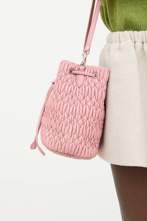 Miu Miu Matelasse Crystal Pleated Bucket Bag