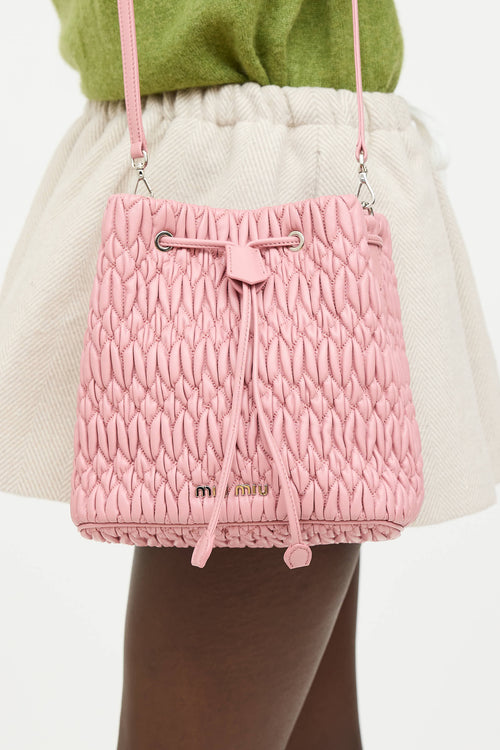 Miu Miu Matelasse Crystal Pleated Bucket Bag