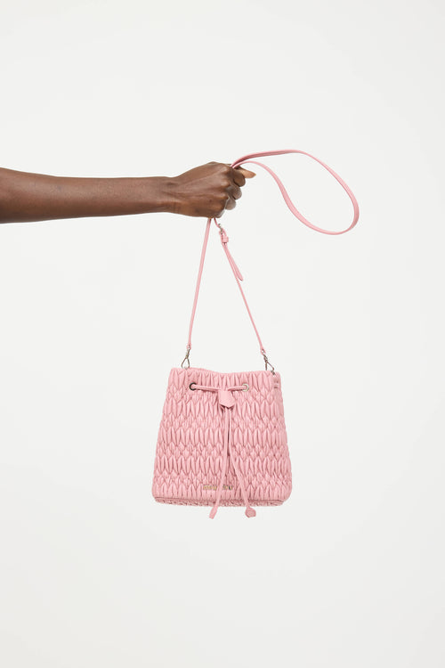 Miu Miu Matelasse Crystal Pleated Bucket Bag