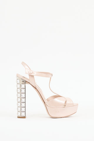 Miu Miu Pink Patent Leather Jewel Platform Sandal