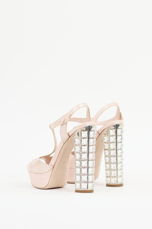 Miu Miu Pink Patent Leather Jewel Platform Sandal