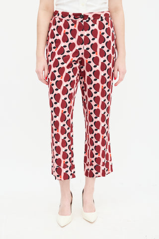 Miu Miu Pink Silk Printed Straight Leg Trouser