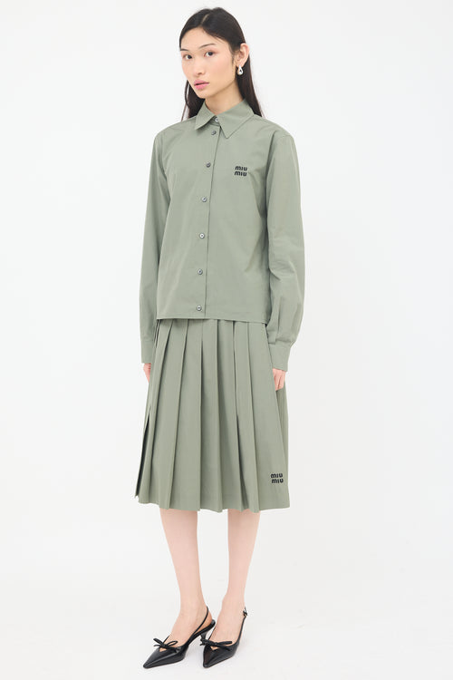 Miu Miu Poplin Pleated Midi Skirt