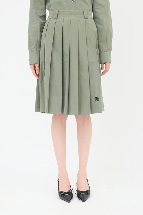 Miu Miu Poplin Pleated Midi Skirt