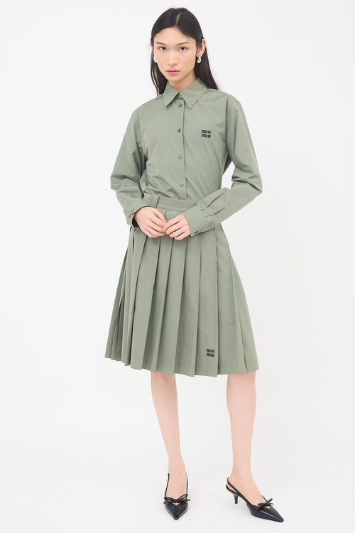 Miu Miu Poplin Pleated Midi Skirt