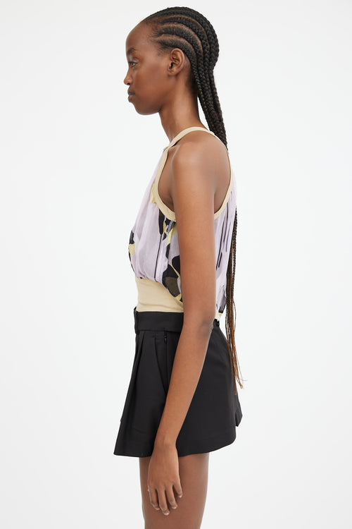 Purple & Multicolour Sheer Printed Cutout Top