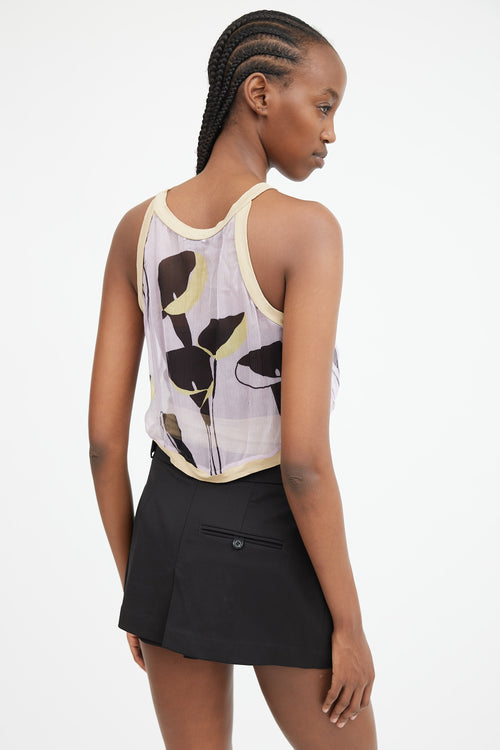 Purple & Multicolour Sheer Printed Cutout Top