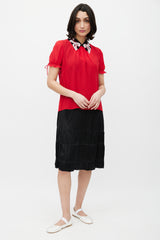 Miu Miu Red & Black Sheer Crochet Top