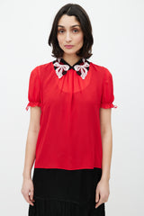 Miu Miu Red & Black Sheer Crochet Top