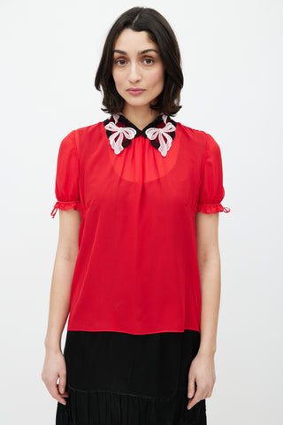Miu Miu Red & Black Sheer Crochet Top