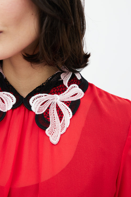 Miu Miu Red & Black Sheer Crochet Top