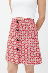 Miu Miu Red & White Floral Woven Skirt