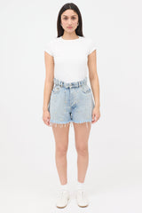 Miu Miu Rose Embroidered Denim Shorts