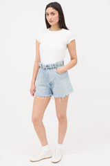 Miu Miu Rose Embroidered Denim Shorts