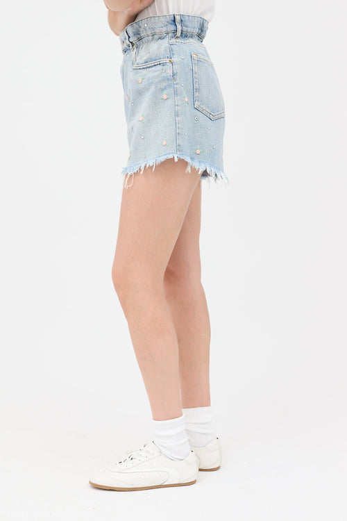 Miu Miu Rose Embroidered Denim Shorts