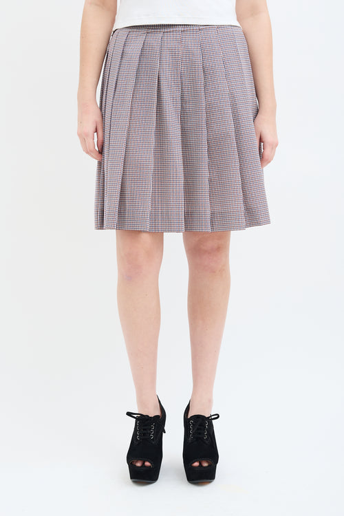 Miu Miu SS 2000 Brown & Multi Check Pleated Skirt