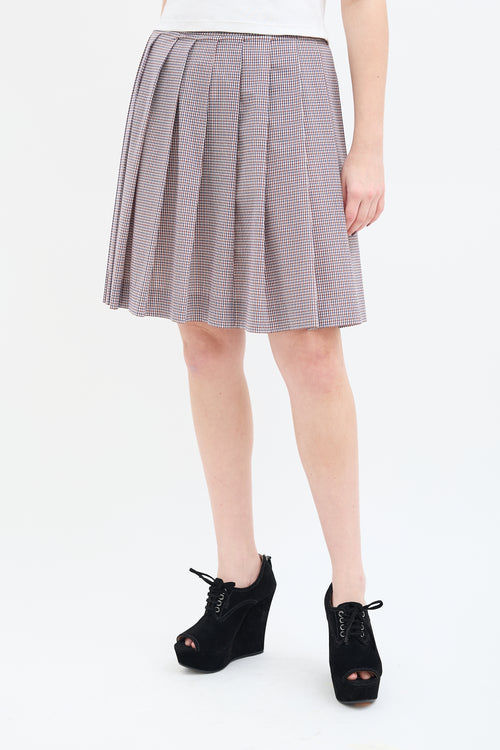 Miu Miu SS 2000 Brown & Multi Check Pleated Skirt