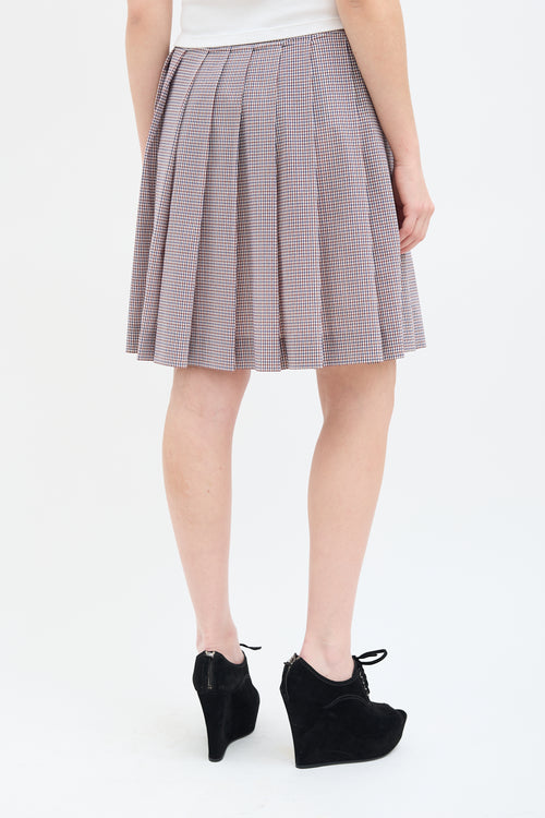 Miu Miu SS 2000 Brown & Multi Check Pleated Skirt