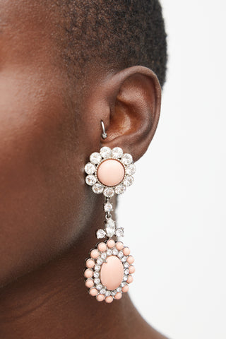 Miu Miu Silver & Pink Gem Clip On Drop Earring