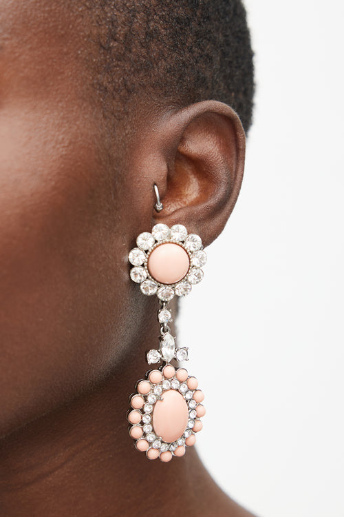 Miu Miu Silver & Pink Gem Clip On Drop Earring
