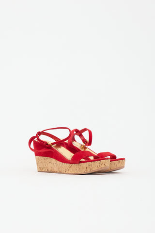 Miu Miu Suede Cork Wedge Sandal