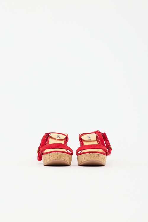 Miu Miu Suede Cork Wedge Sandal