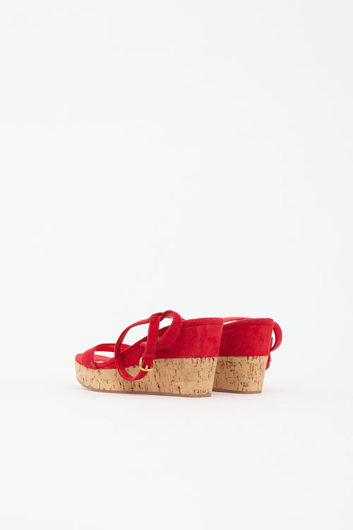 Miu Miu Suede Cork Wedge Sandal