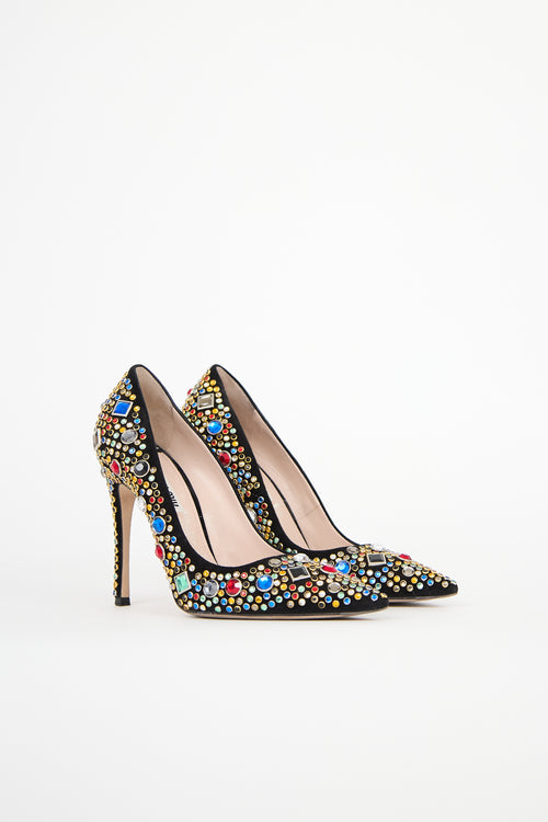 Miu Miu Suede Embellished Pump