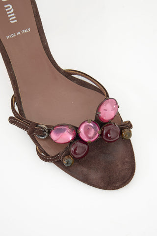 Miu Miu Suede Jewel Sandal