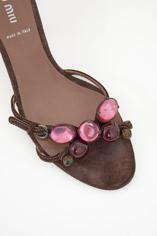 Miu Miu Suede Jewel Sandal