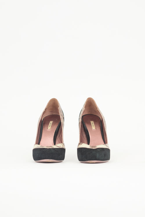 Miu Miu Suede & Printed Leather Pump