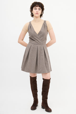 Miu Miu Taupe Wool Sleeveless Midi Dress