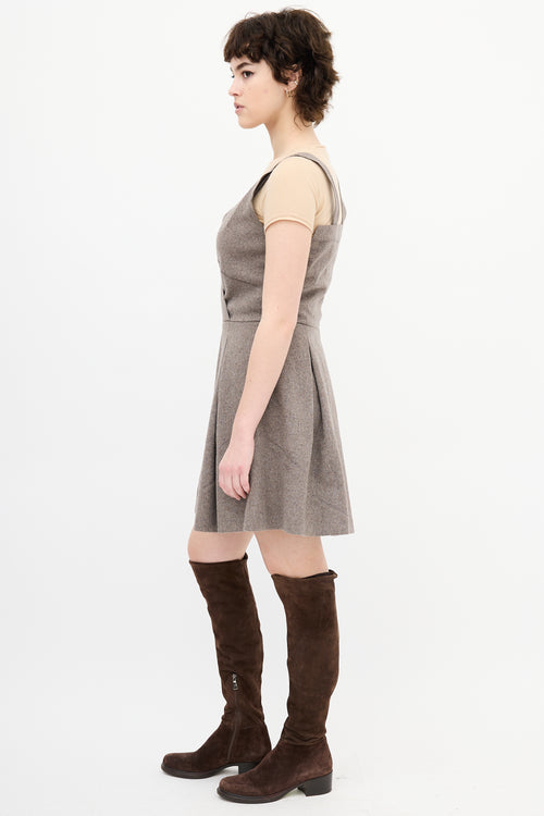 Miu Miu Taupe Wool Sleeveless Midi Dress