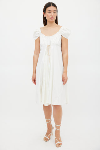 Miu Miu White & Beige Tie Waist Dress