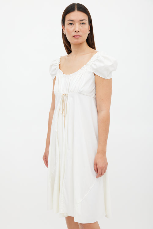 Miu Miu White & Beige Tie Waist Dress