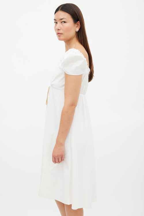 Miu Miu White & Beige Tie Waist Dress