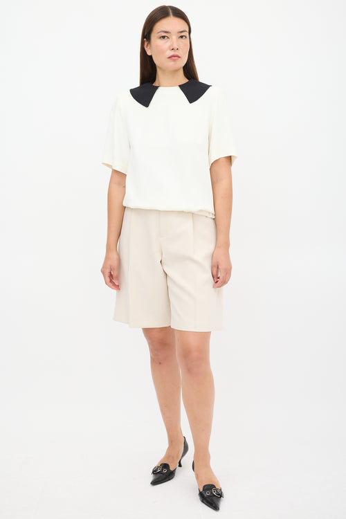 Miu Miu White & Black Crepe Top