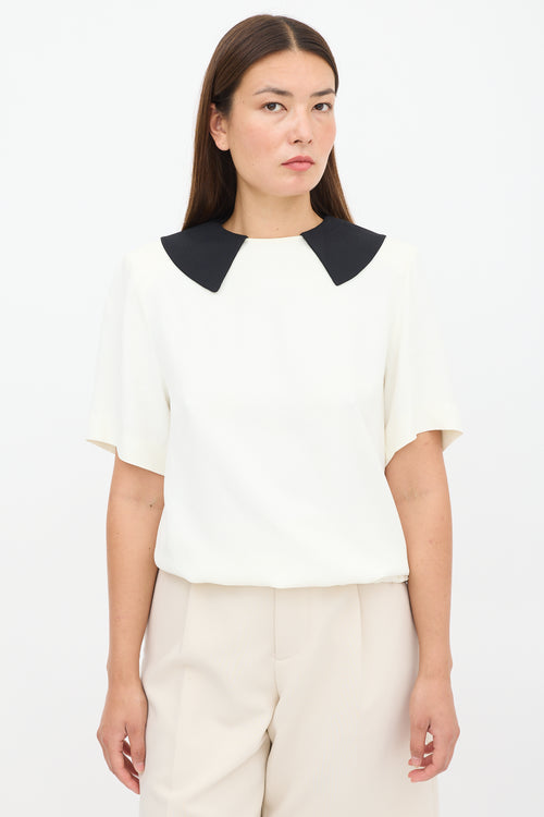 Miu Miu White & Black Crepe Top