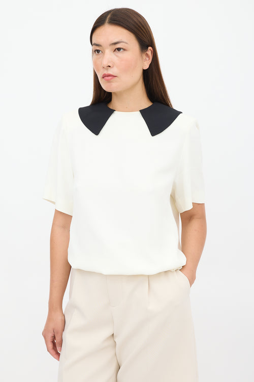 Miu Miu White & Black Crepe Top