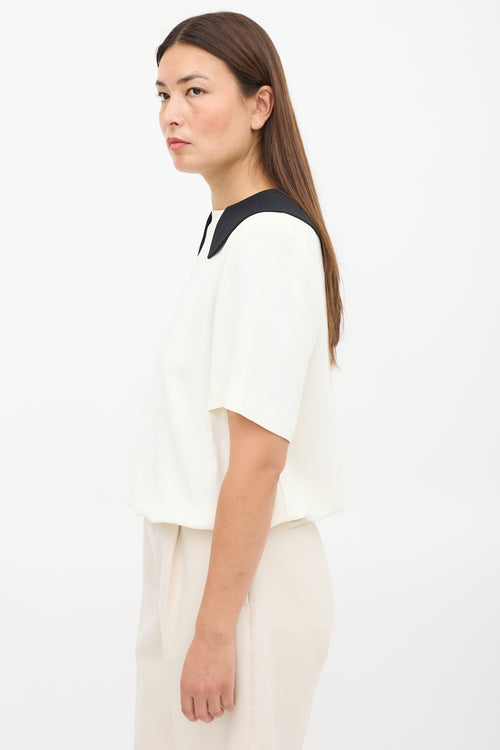 Miu Miu White & Black Crepe Top